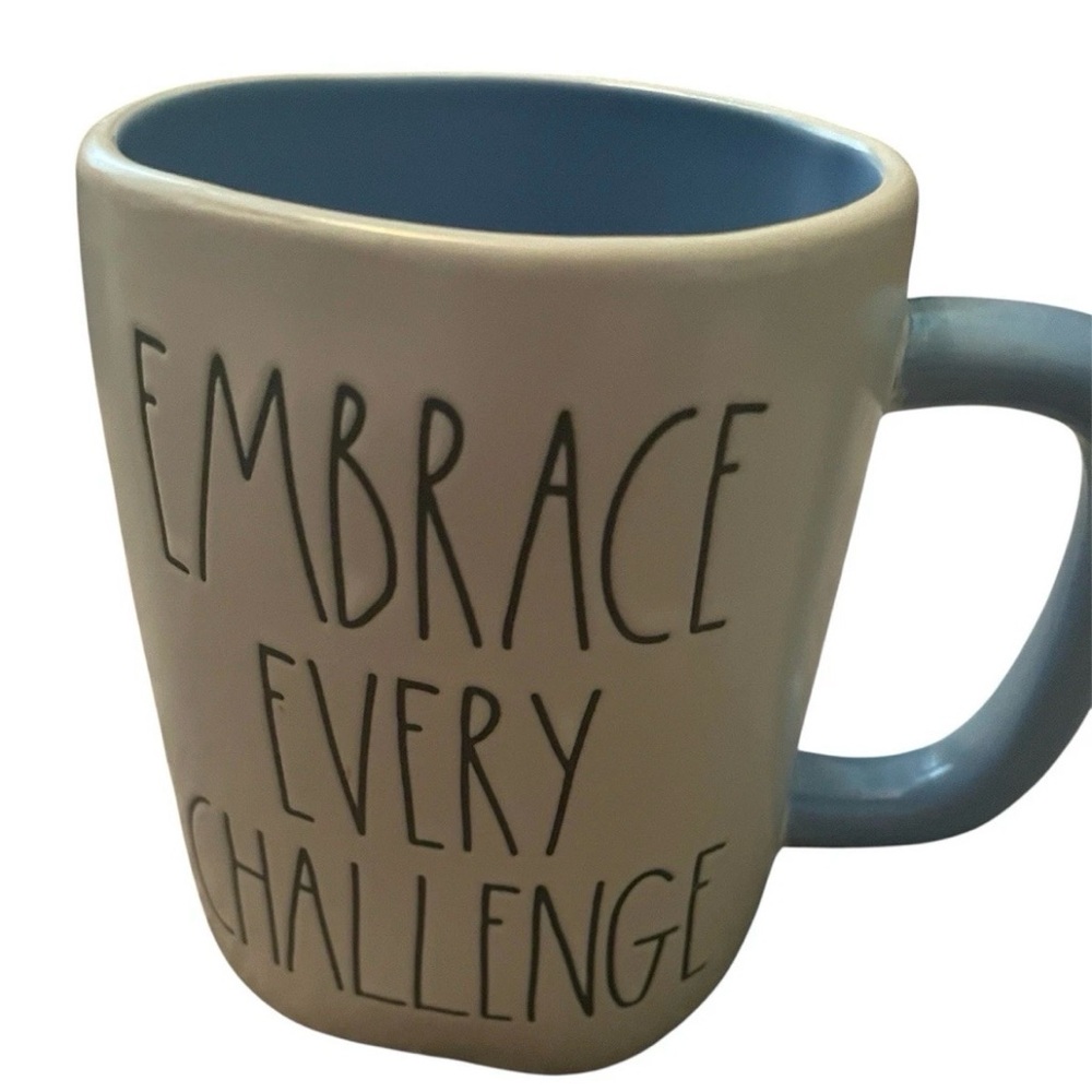 Rae Dunn Cream and Blue Ceramic Mug - Embrace Every Challenge